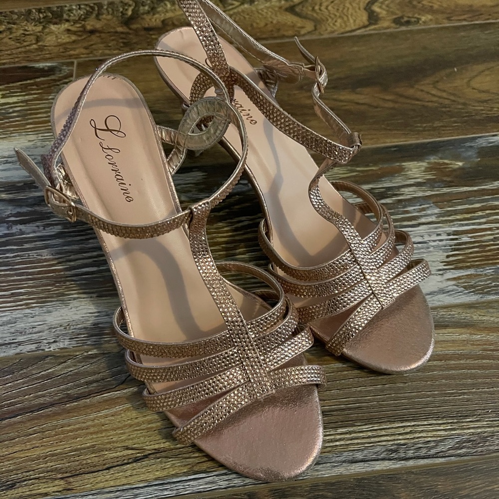 Beautiful Rose Gold Rhinestone Strap Heels